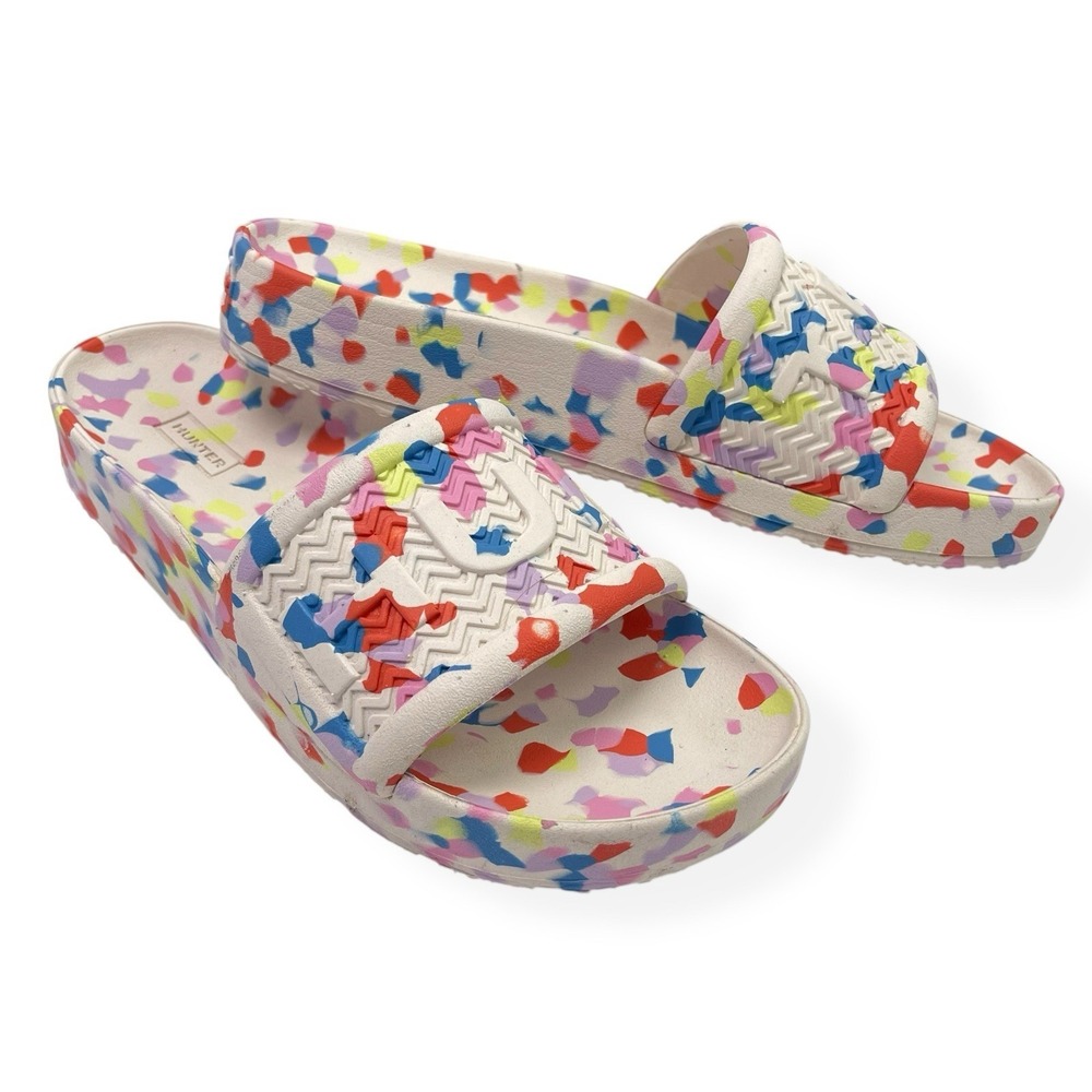 Hunter Original Marble Slide Lightweight Sandals Womens Sz 8 Shaded White EUC